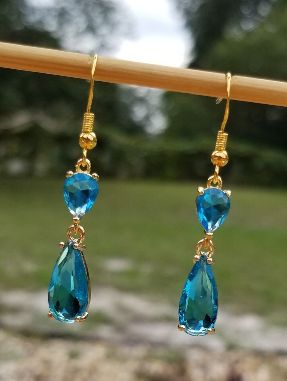 14k Gold Swiss Blue Topaz Dangle Earrings Blue Topaz Jewelry December Birthstone